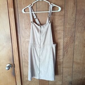 Pie In The Sky Tan Zip Front Jumper Dress Size L Sleeveless Pinafore